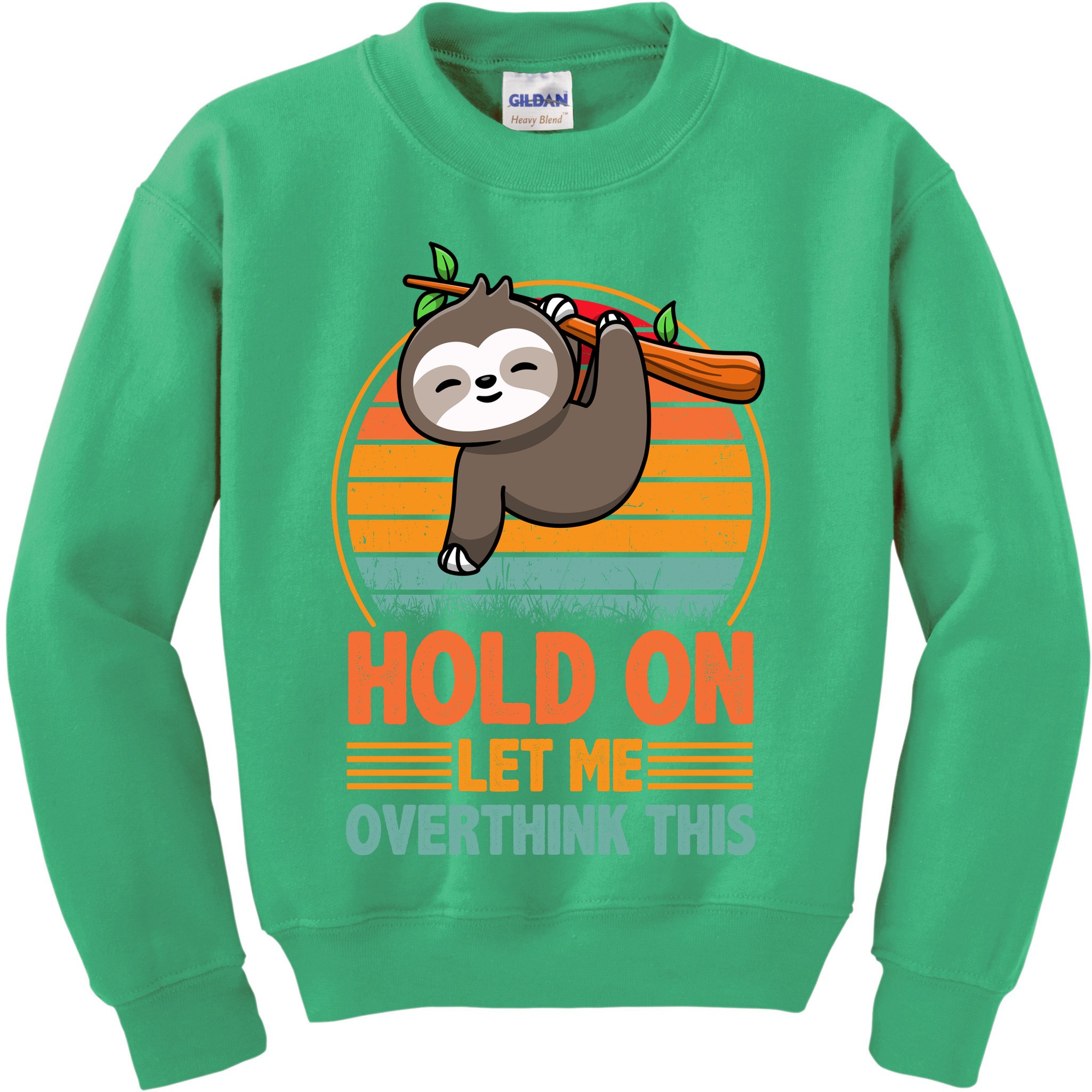 90s Retro Sunset Hang On Let Me Overthink This Sloth Funny Social Awkward Kids Sweatshirt