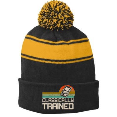 90' Retro Sunset Classically Trained Gaming Design, Game Lover Gift For Men Boys Stripe Pom Pom Beanie