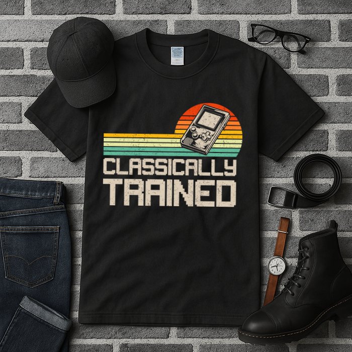 90' Retro Sunset Classically Trained Gaming Design, Game Lover Gift For Men Boys Tall T-Shirt
