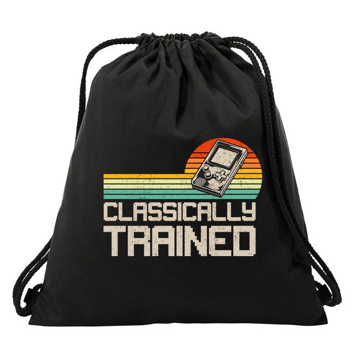 90' Retro Sunset Classically Trained Gaming Design, Game Lover Gift For Men Boys Drawstring Bag