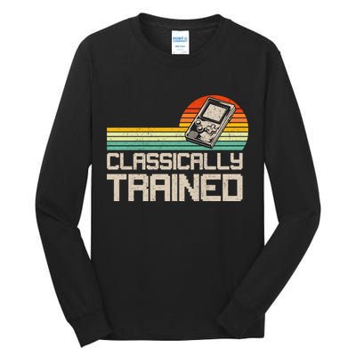 90' Retro Sunset Classically Trained Gaming Design, Game Lover Gift For Men Boys Tall Long Sleeve T-Shirt