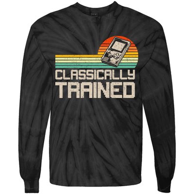 90' Retro Sunset Classically Trained Gaming Design, Game Lover Gift For Men Boys Tie-Dye Long Sleeve Shirt