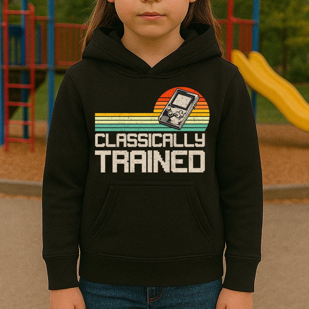 90' Retro Sunset Classically Trained Gaming Design, Game Lover Gift For Men Boys Kids Hoodie