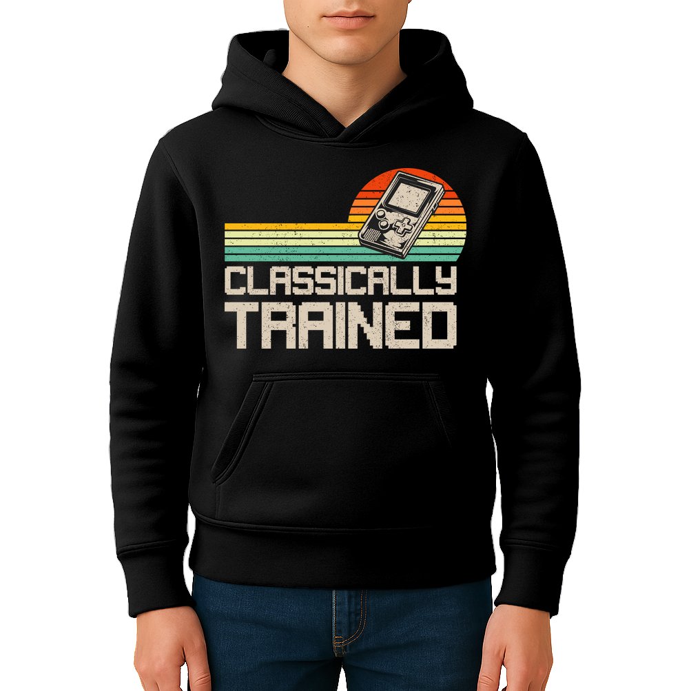 90' Retro Sunset Classically Trained Gaming Design, Game Lover Gift For Men Boys Kids Hoodie
