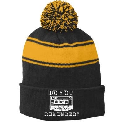 90 Retro Vintage Nostalgia Retro Tape Stripe Pom Pom Beanie