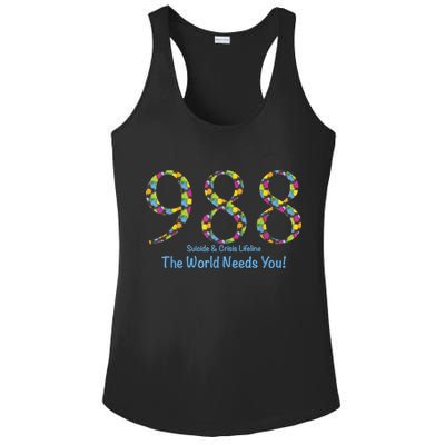 988 Suicide And Crisis Lifeline The World Needs You! Ladies PosiCharge Competitor Racerback Tank