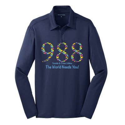 988 Suicide And Crisis Lifeline The World Needs You! Silk Touch Performance Long Sleeve Polo