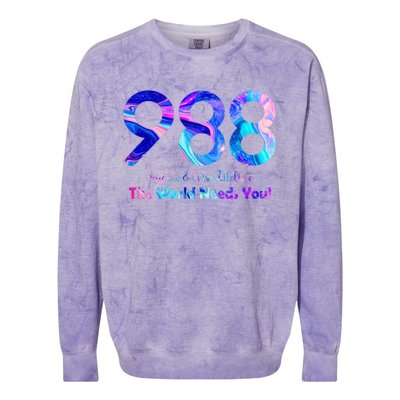 988 Suicide and Crisis Lifeline The World Needs You Colorblast Crewneck Sweatshirt