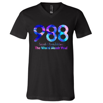 988 Suicide and Crisis Lifeline The World Needs You V-Neck T-Shirt