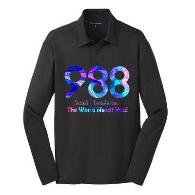 988 Suicide and Crisis Lifeline The World Needs You Silk Touch Performance Long Sleeve Polo