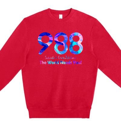 988 Suicide and Crisis Lifeline The World Needs You Premium Crewneck Sweatshirt