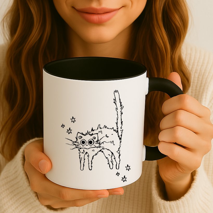 90s Scary Cat Pussycat Tomcat Is Scared Under Starry .Png Mug