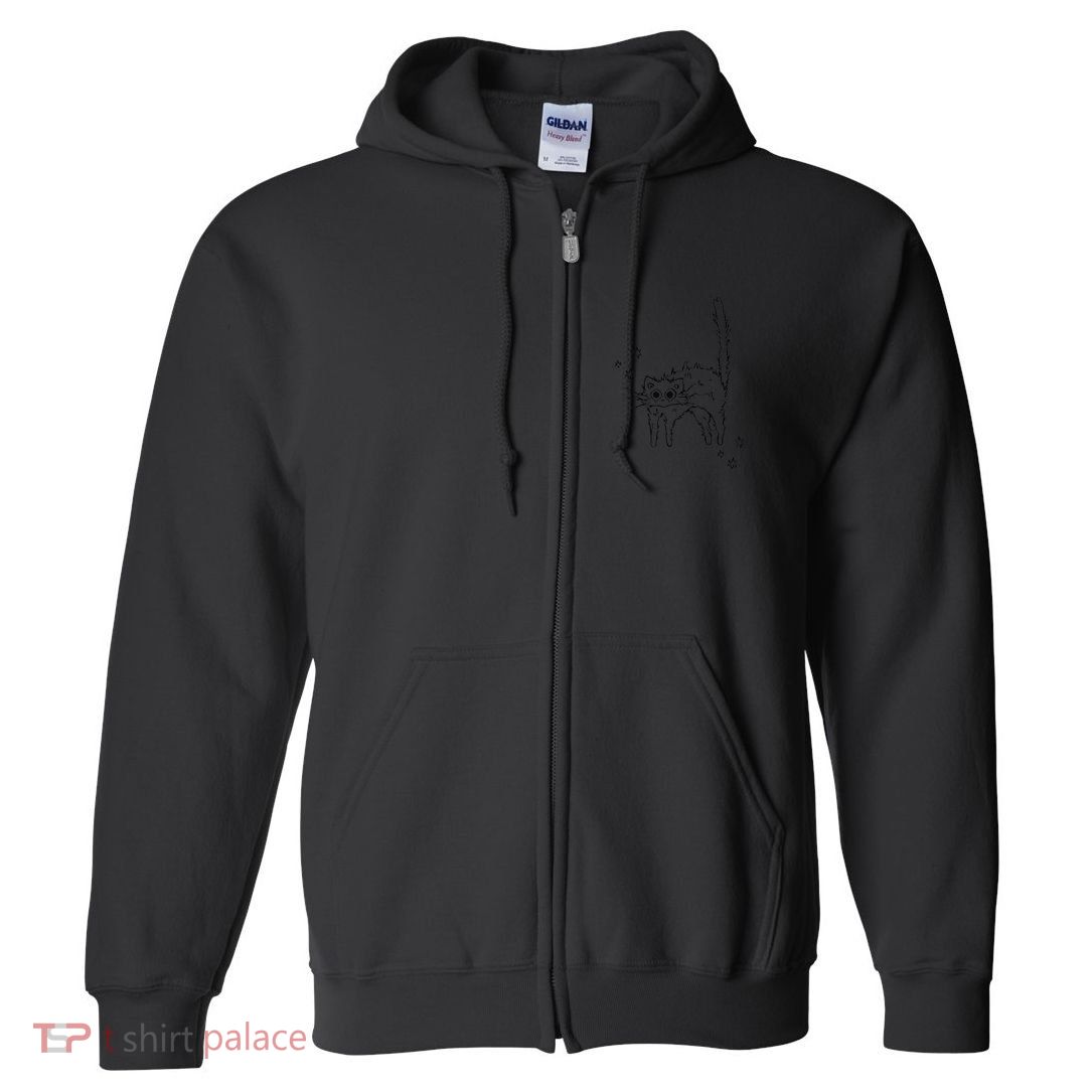 90s Scary Cat Pussycat Tomcat Is Scared Under Starry .Png Full Zip Hoodie