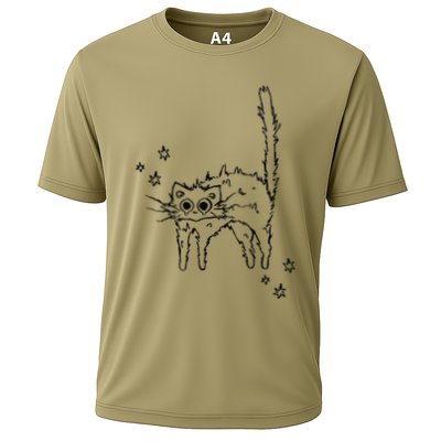 90s Scary Cat Pussycat Tomcat Is Scared Under Starry .Png Performance Shirt