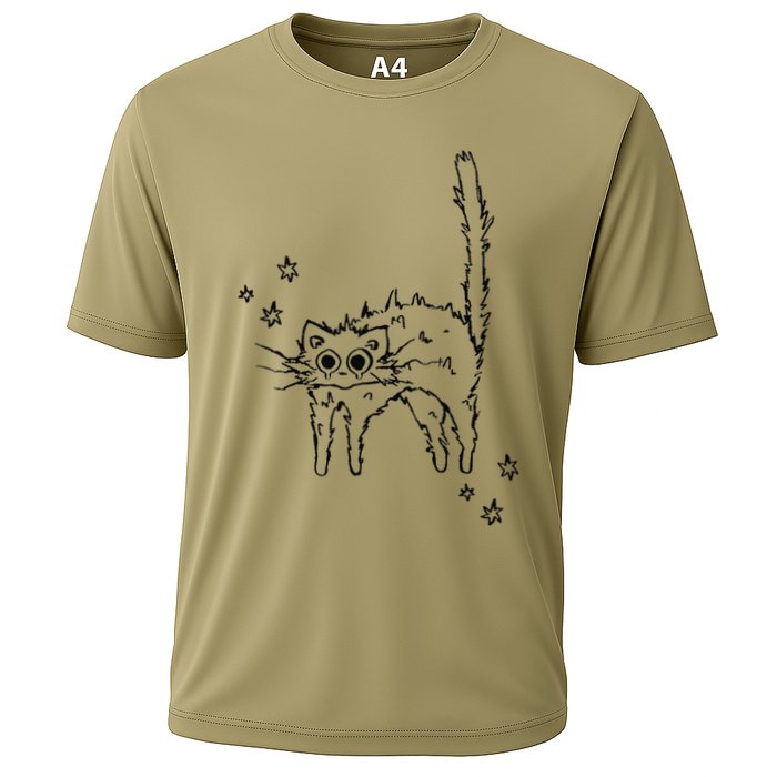 90s Scary Cat Pussycat Tomcat Is Scared Under Starry .Png Cooling Performance Crew T-Shirt