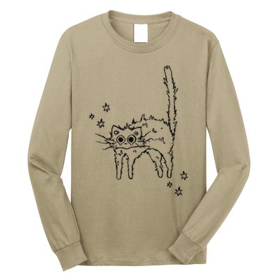 90s Scary Cat Pussycat Tomcat Is Scared Under Starry .Png Long Sleeve Shirt