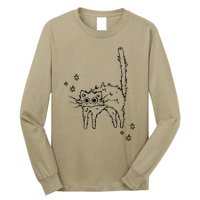 90s Scary Cat Pussycat Tomcat Is Scared Under Starry .Png Long Sleeve Shirt