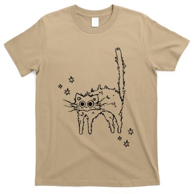90s Scary Cat Pussycat Tomcat Is Scared Under Starry .Png T-Shirt