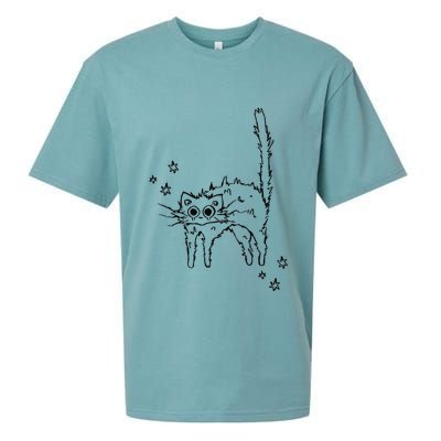 90s Scary Cat Pussycat Tomcat Is Scared Under Starry .Png Sueded Cloud Jersey T-Shirt