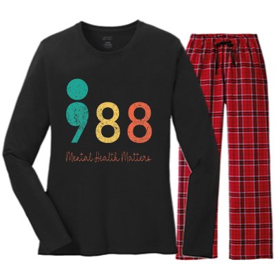 988 Semicolon Mental Health Matters Suicide Prevention Women's Long Sleeve Flannel Pajama Set 