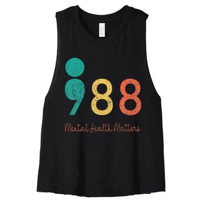 988 Semicolon Mental Health Matters Suicide Prevention Women's Racerback Cropped Tank