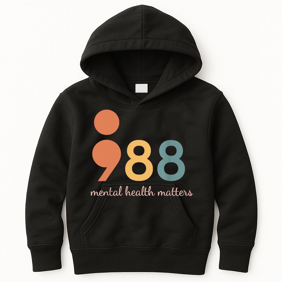 988 Semicolon Mental Health Matters Suicide Prevention Kids Hoodie