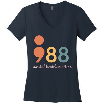 988 Semicolon Mental Health Matters Suicide Prevention Women's V-Neck T-Shirt