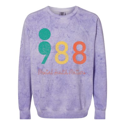 988 Semicolon Mental Health Matters Suicide Prevention Retro Colorblast Crewneck Sweatshirt