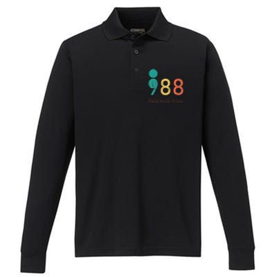 988 Semicolon Mental Health Matters Suicide Prevention Retro Performance Long Sleeve Polo