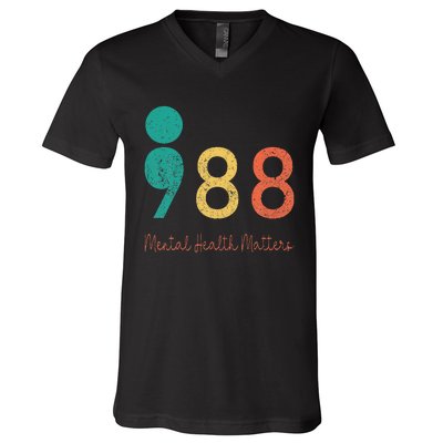 988 Semicolon Mental Health Matters Suicide Prevention Retro V-Neck T-Shirt