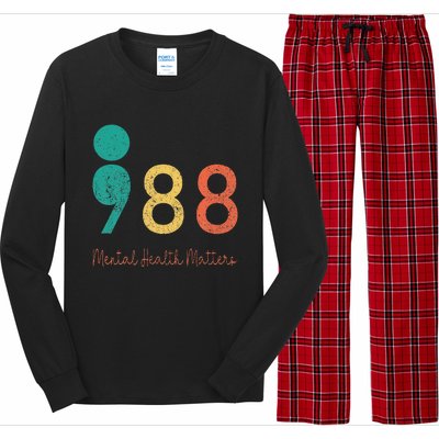 988 Semicolon Mental Health Matters Suicide Prevention Retro Long Sleeve Pajama Set