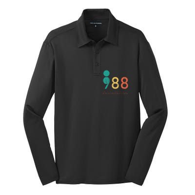 988 Semicolon Mental Health Matters Suicide Prevention Retro Silk Touch Performance Long Sleeve Polo