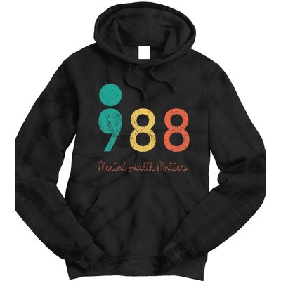 988 Semicolon Mental Health Matters Suicide Prevention Retro Tie Dye Hoodie