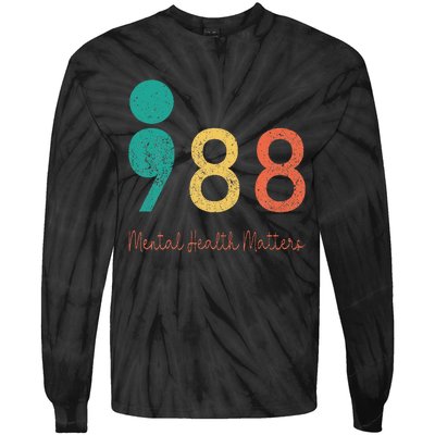 988 Semicolon Mental Health Matters Suicide Prevention Retro Tie-Dye Long Sleeve Shirt