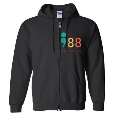 988 Semicolon Mental Health Matters Suicide Prevention Retro Full Zip Hoodie