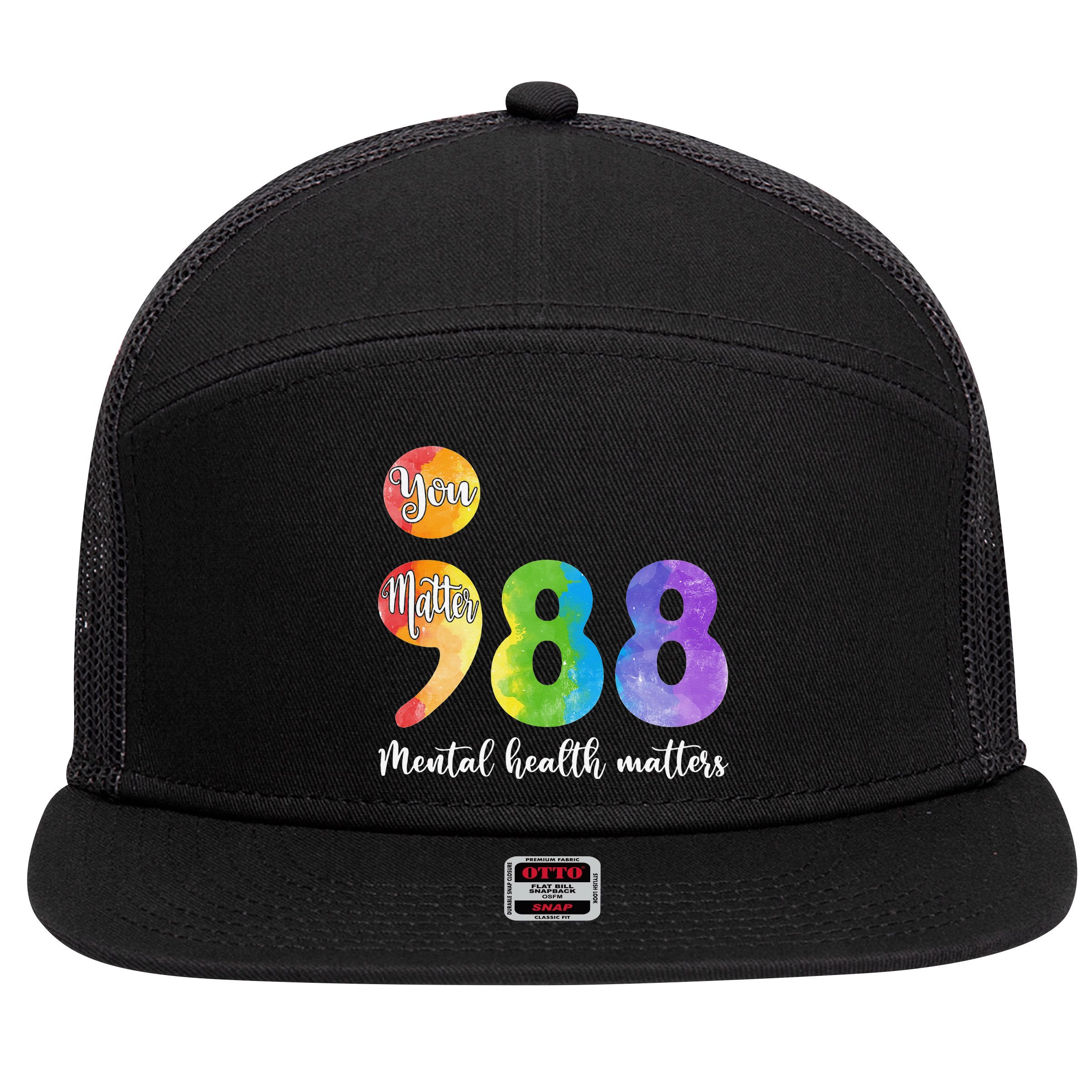 988 Semicolon Mental Health Matters You Matter 7 Panel Mesh Trucker Snapback Hat
