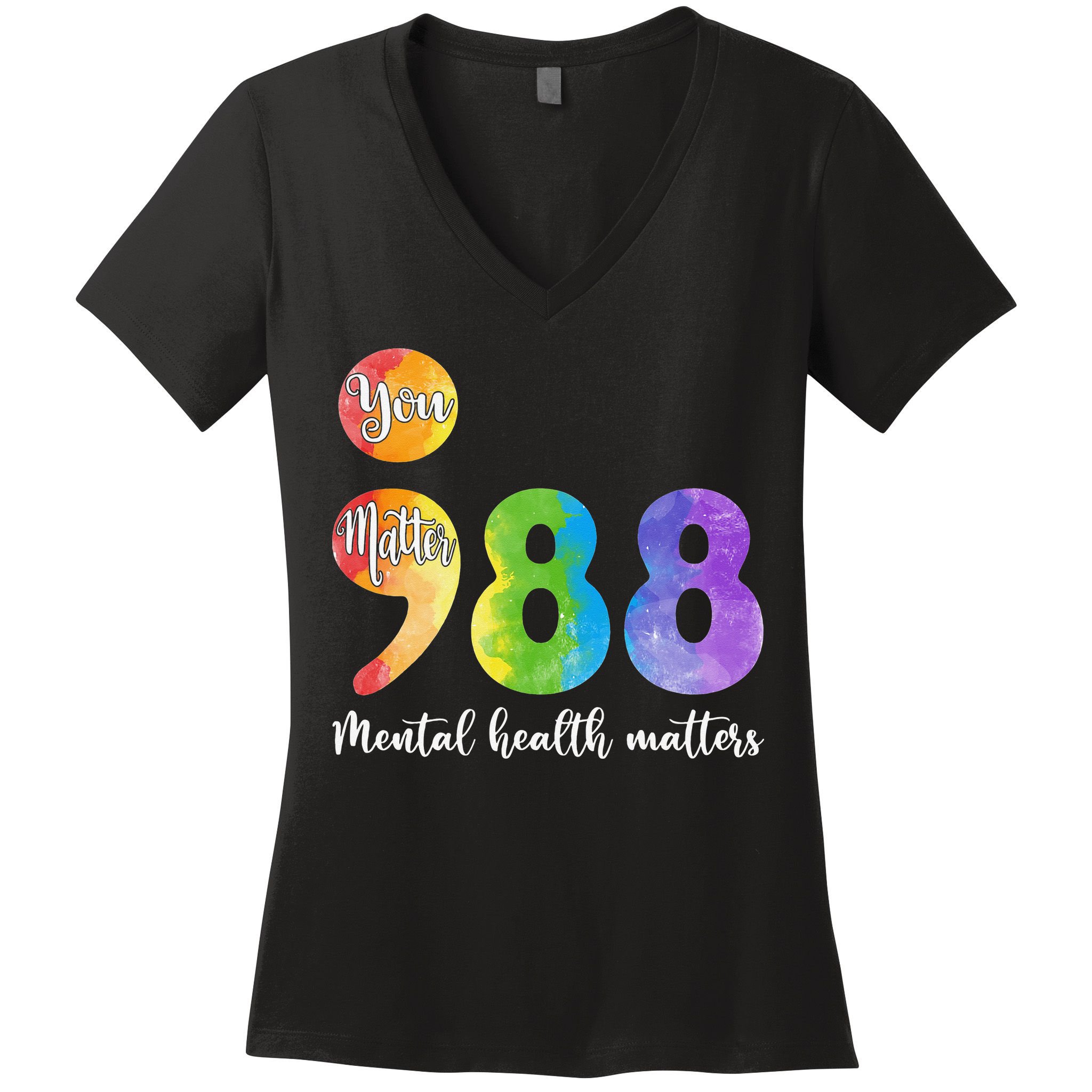 988 Semicolon Mental Health Matters You Matter Women's V-Neck T-Shirt