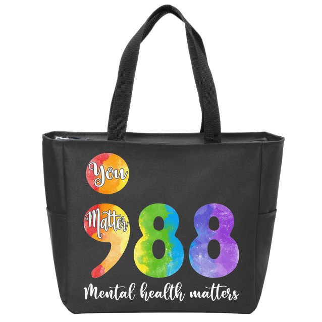 988 Semicolon Mental Health Matters You Matter Zip Tote Bag