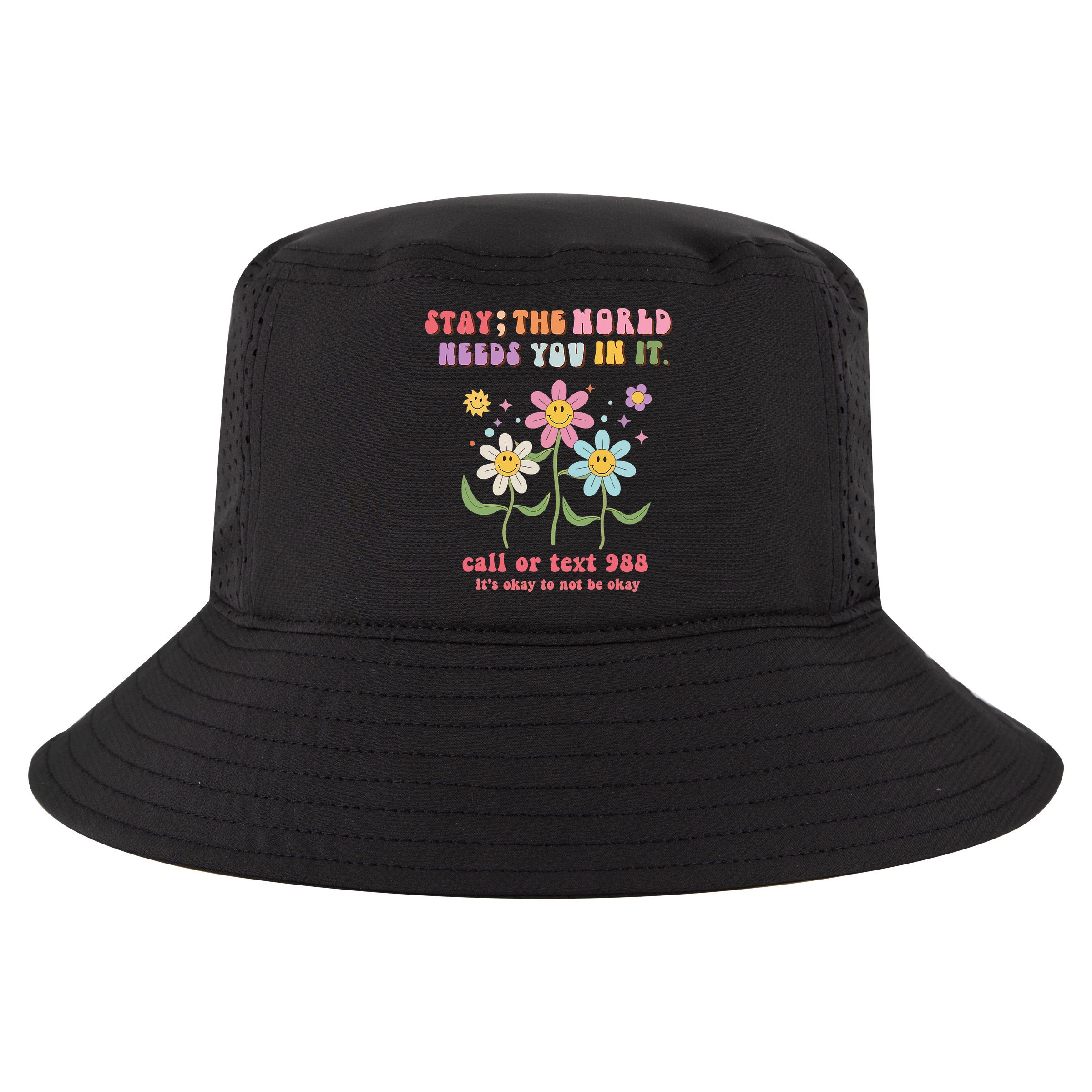 988 Suicide Prevention Retro Groovy Stay The World Needs You Cool Comfort Performance Bucket Hat