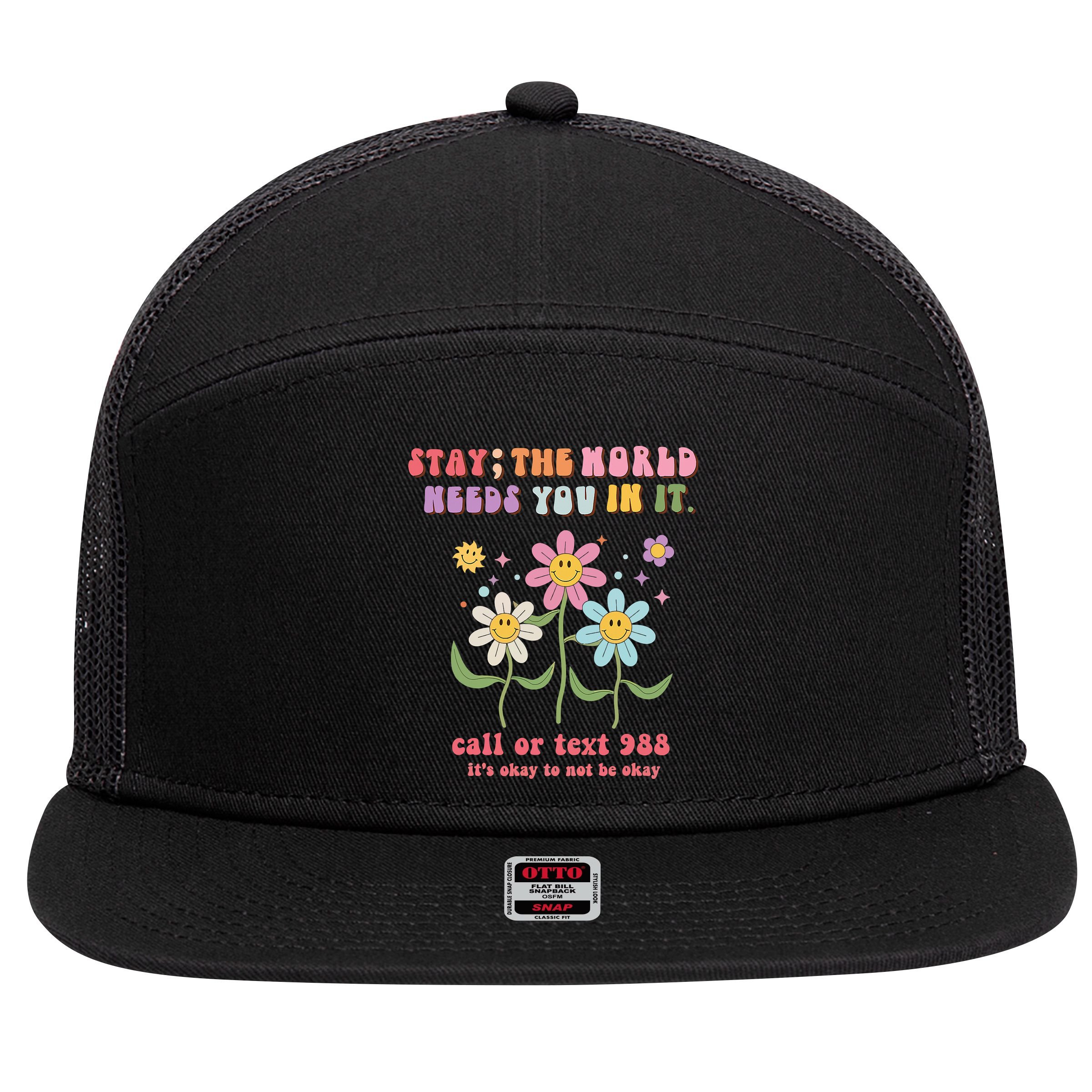 988 Suicide Prevention Retro Groovy Stay The World Needs You 7 Panel Mesh Trucker Snapback Hat