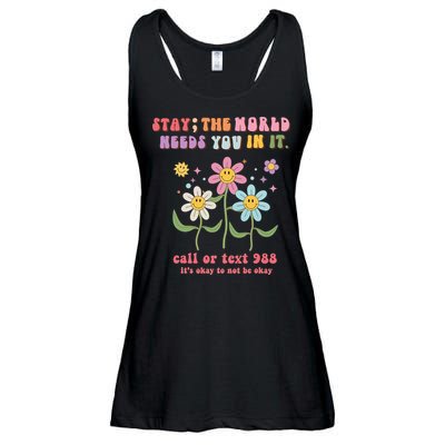 988 Suicide Prevention Retro Groovy Stay The World Needs You Ladies Essential Flowy Tank