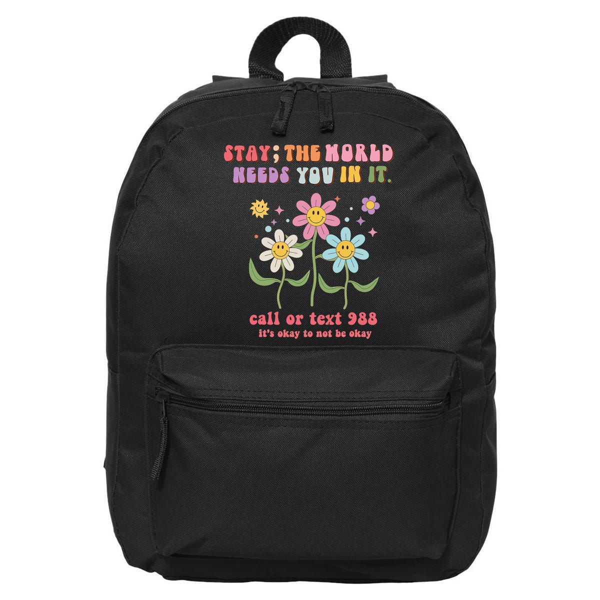 988 Suicide Prevention Retro Groovy Stay The World Needs You 16 in Basic Backpack