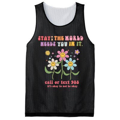 988 Suicide Prevention Retro Groovy Stay The World Needs You Mesh Reversible Basketball Jersey Tank