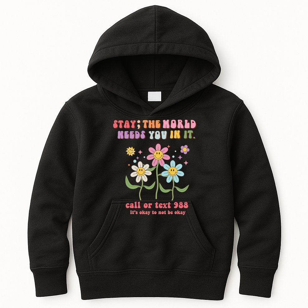 988 Suicide Prevention Retro Groovy Stay The World Needs You Kids Hoodie