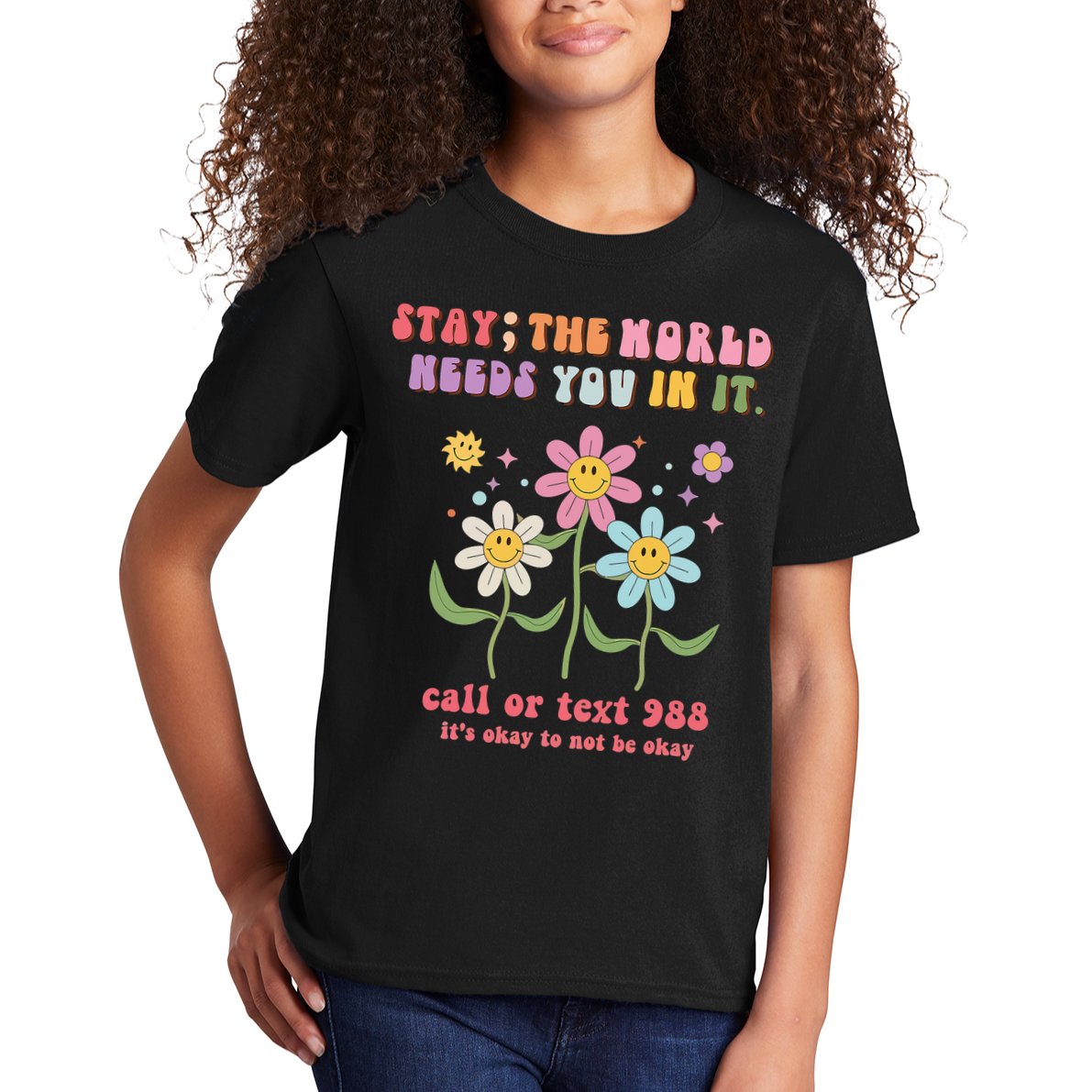 988 Suicide Prevention Retro Groovy Stay The World Needs You Kids T-Shirt