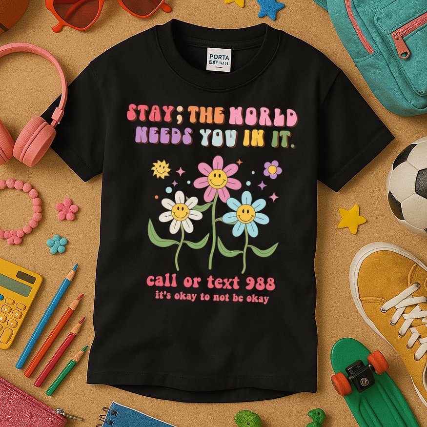 988 Suicide Prevention Retro Groovy Stay The World Needs You Kids T-Shirt