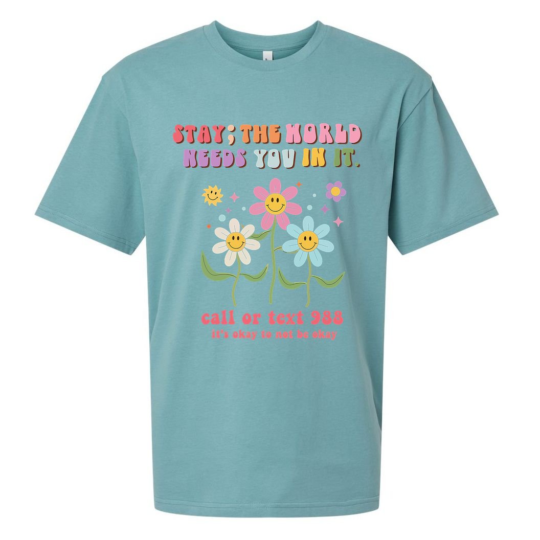 988 Suicide Prevention Retro Groovy Stay The World Needs You Sueded Cloud Jersey T-Shirt