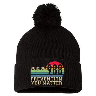 988 Suicide Prevention Awareness Mental Health Pom Pom 12in Knit Beanie