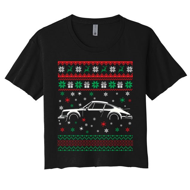 911 Silhouette Ugly Christmas Car Lover Gifts Swea Women's Crop Top Tee