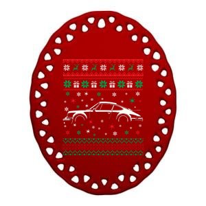 911 Silhouette Ugly Christmas Car Lover Gifts Swea Ceramic Oval Ornament